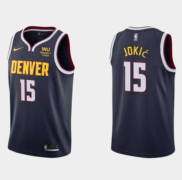 Mens Denver Nuggets #15 Nikola Jokic Navy Icon Edition Stitched Jersey Dzhi->denver nuggets->NBA Jersey